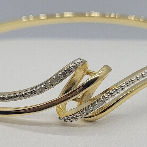 18kt Gold Over Silver Diamond Accent Bypass Bangle Bracelet MSRP $325 - Picture 8 of 9